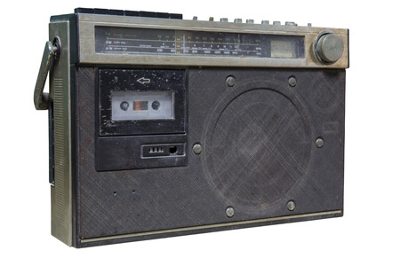 The retro cassette radio on white backgroundの写真素材