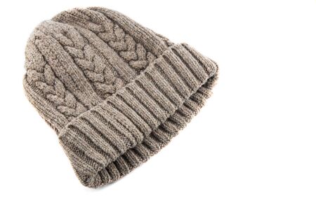 knitted wool hat isolated on whiteの写真素材