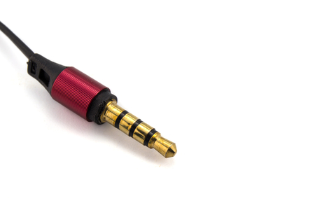 Macro of audio jack isolated on white background