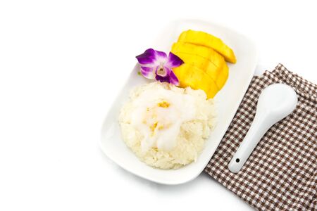 Glutinous rice with mangoes,Thailand, popular sweet food Thaiの写真素材