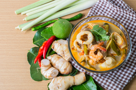 Tom yum thai spice soup, thai food popularの写真素材