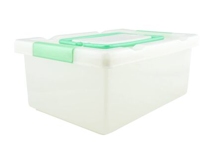 Plastic storage box Plastic container isolated on white backgroundの写真素材