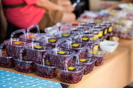 Pitted Chinese jujubes dried on box, Thailand dessert sweetの写真素材