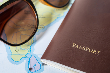 passport with world map, journey conceptの写真素材