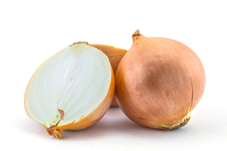 fresh organic onion on white backgroundの写真素材