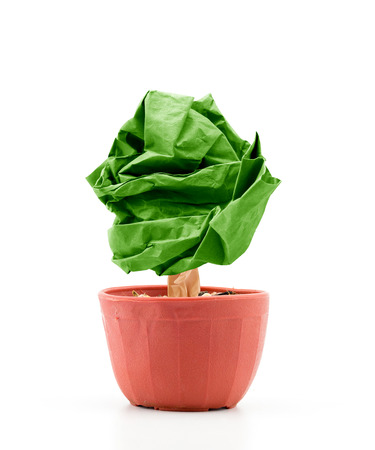 paper shape tree with pots on white backgroundの写真素材