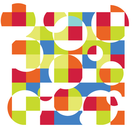 Circle and square geometric abstract background, colorful business or technology design for web on white with sample textの写真素材