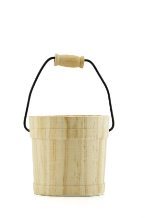 container, package, pot with handle wood on white backgroundの写真素材