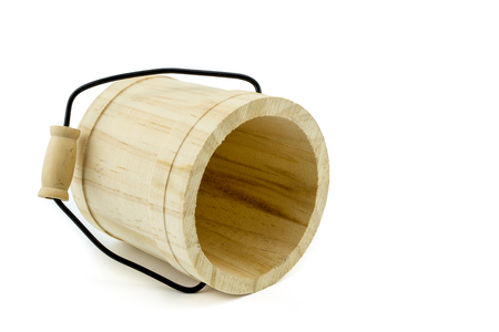 container, package, pot with handle wood on white backgroundの写真素材
