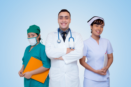 healthcare - profession - people and medicine concept - Professional general practitioners expressing positive emotions.の写真素材