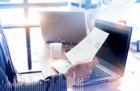 Business team analyzing income charts and graphs. abstract business analysis and strategy concept.の写真素材