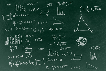 Chalkboard with writing math formula background, back to school education concept.の写真素材