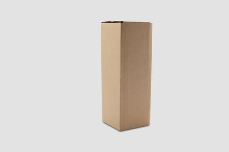 Mock up closed brown paper box isolated on whiteの写真素材