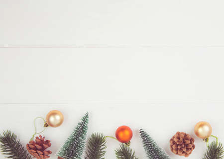 Christmas holiday composition decoration on wooden background, new year and xmas or anniversary with...