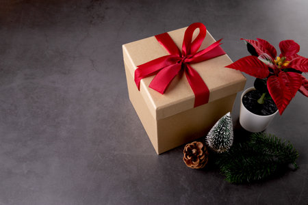 Christmas holiday composition with gift box and decoration, new year and xmas or anniversary with...