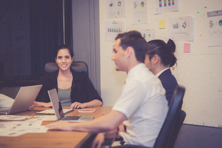 Group business team meeting and discussing about planning and strategy with marketing in modern office, business people conference about project and finance, business and teamwork for success.の写真素材