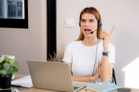Professional young business woman working and meeting online in modern home office, businesswoman...
