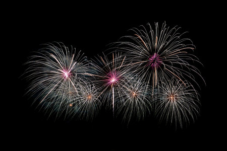 Many flashing colorful fireworks in event amazing with black background celebrate New Year, holiday and festival in night.の写真素材