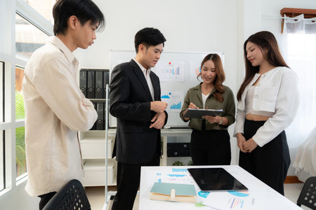 Group asian business team signing contract signature for success with business agreement in office,...