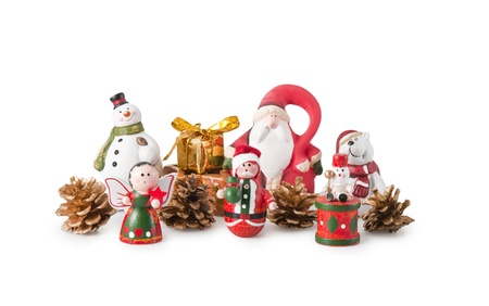 Santa Claus, a snowman and teddy bearの写真素材