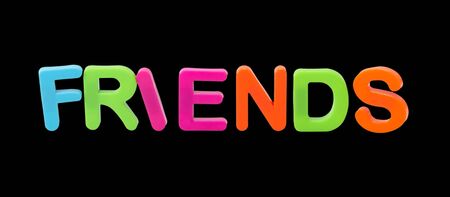 The word friends isolated on a black backgroundの写真素材