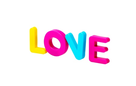 The plastic blocks forming the word love isolated on a white backgroundの写真素材