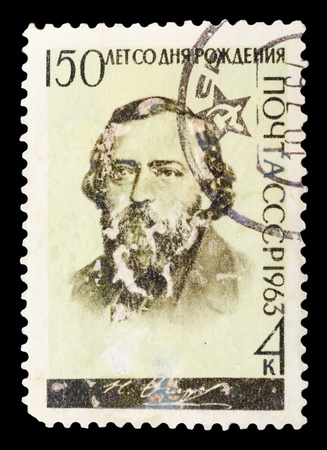 RUSSIA - CIRCA 1963: stamp printed by Russia, shows portrait N.P.Ogarev, circa 1963.のeditorial素材