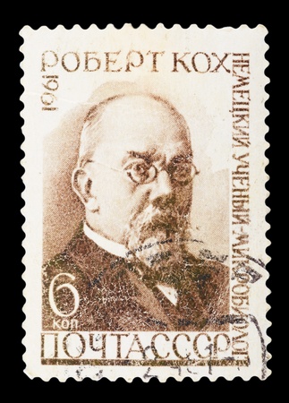 RUSSIA - CIRCA 1961 : stamp printed in RUSSIA shows Heinrich Herman Robert Koch - German physician, circa 1961のeditorial素材