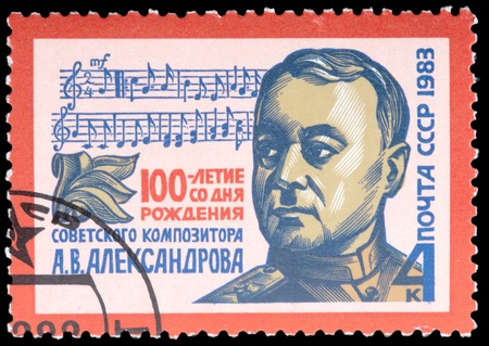 USSR - CIRCA 1983: A stamp printed by USSR shows The composer A. Aleksandrov, circa 1983のeditorial素材