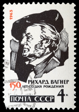 USSR - CIRCA 1963 : stamp printed in USSR shows Richard Wagner, circa 1963のeditorial素材