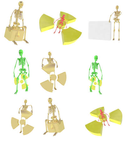 Collage of the 3d sceleton with the sign of radiation imagesの写真素材