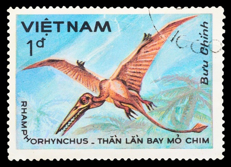 CUBA - Vietnam 1985: A stamp printed in Vietnam shows dinosaur, circa 1985の写真素材