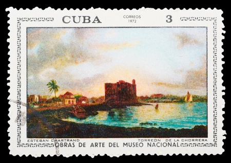 CUBA- CIRCA 1972: Stamp printed in CUBA, shows beach, circa 1972のeditorial素材