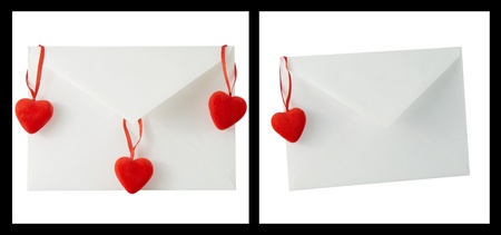 Collage of photos with hearts and lettebox isolated on a white background  Valentines dayの写真素材