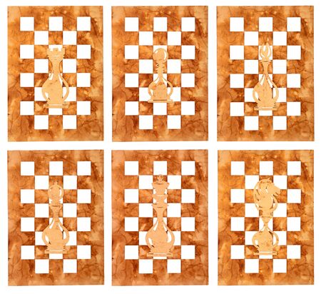 Set of a chess piece cut from an old paper isolated on a white backgroundの写真素材