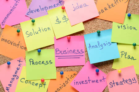 Business concept, conceptual word with stickers on corkの写真素材