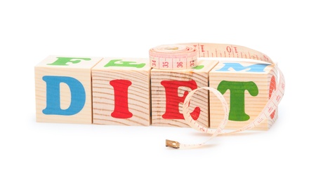 alphabet wood blocks forming the word Diet isolated on a white backgroundの写真素材