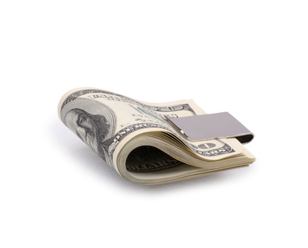 packs of dollars with clip isolated on a white background