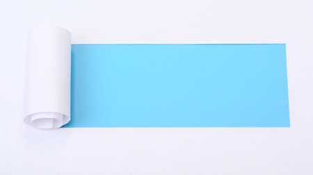 Ripped white paper with space for text with blue backgroundの写真素材