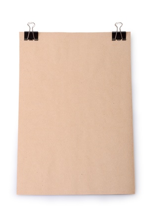 Stack old paper with clips isolated on a white backgroundの写真素材