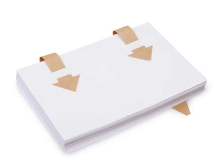 Paper with old bookmark ribbons isolated on a white backgroundの写真素材