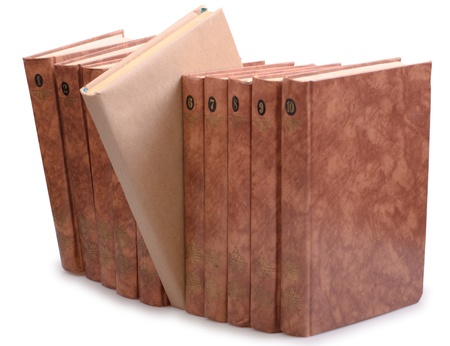 stack of old books isolated on a white backgroundの写真素材