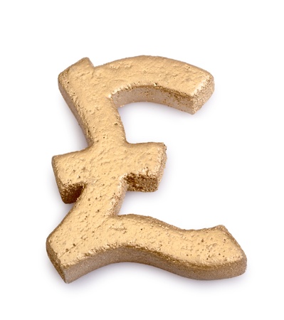golden pound symbol isolated on a white backgroundの写真素材