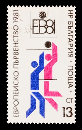 BULGARIA - CIRCA 1981: A stamp printed in the BULGARIA, shows XII Men's European Volleyball Championship (1981), circa 1981のeditorial素材