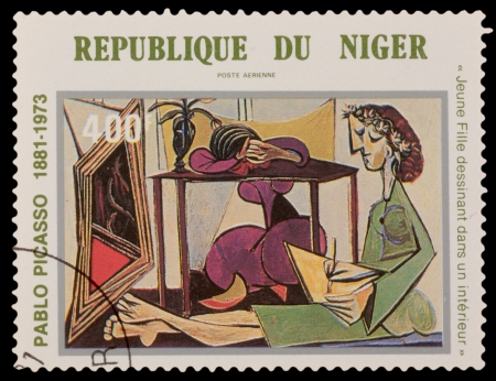 NIGER - CIRCA 1981: A stamp printed in the NIGER, shows painting by Pablo Picaso, circa 1981のeditorial素材