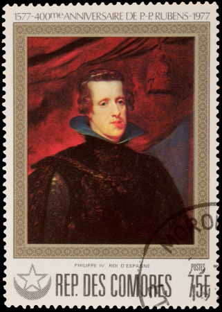COMORES - CIRCA 1977: A stamp printed in the COMORES, shows painting by Rubens, circa 1977のeditorial素材
