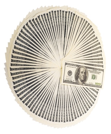 The stack of dollars isolated on a white backgroundの写真素材