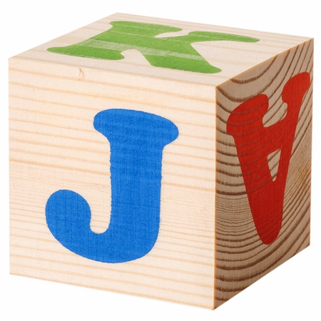 The letter J. wooden blocks with letters of the English alphabet isolated on a white backgroundの写真素材