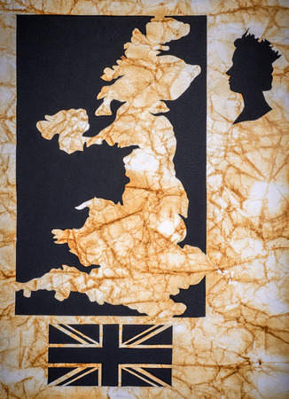 map of England cut paper with the image of the Queenの写真素材