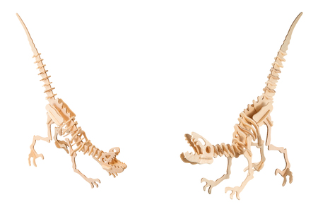 Set of a wooden dinosaurs isolated on a white backgroundの写真素材